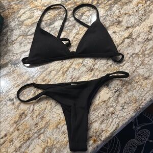 SHEIN Black Ribbed Bikini Swimwear